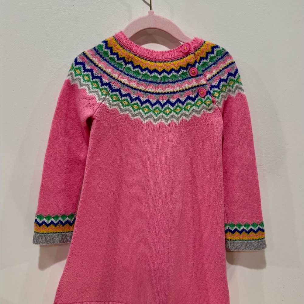 Mini Boden Sz 3-4 Pink Sweater Dress with Colorful Fair Isle Design